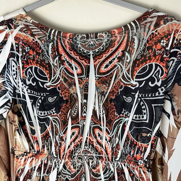 Y2K S-12 3/4 Sleeve Tattoo Dress With Rhinestones Size M Stretchy Club Grunge - Picture 10 of 14